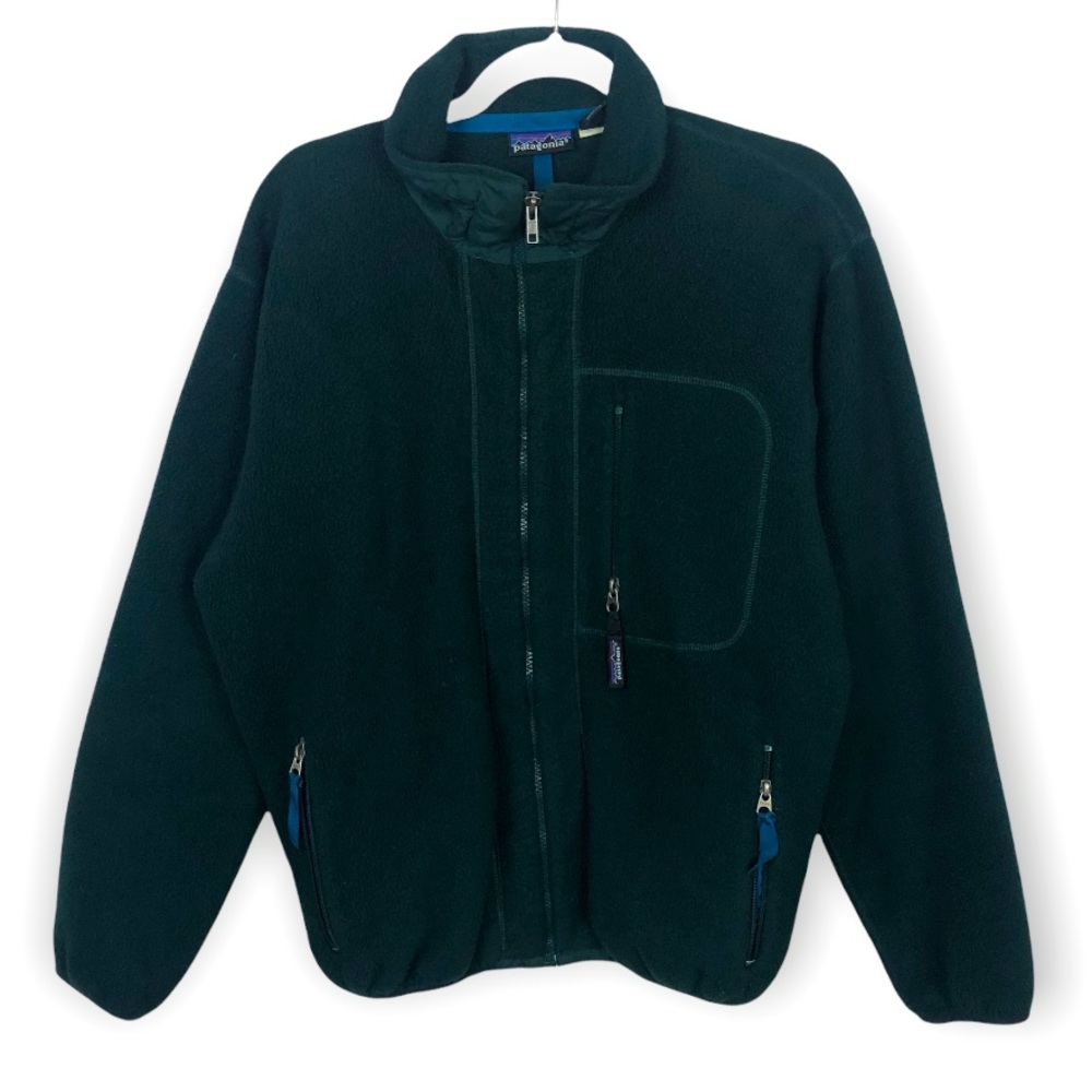 PATAGONIA Vintage Forest Dark Green Zip Fleece Chest Pocket Jacket size Medium